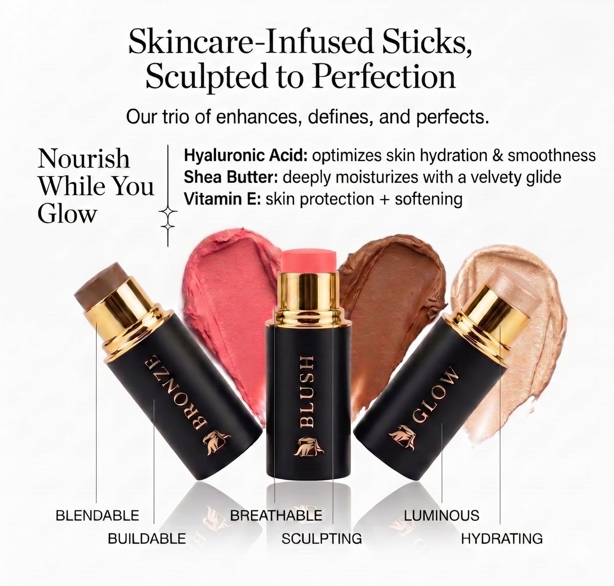 Phoenix Beauty Contour Trio Moonlight glow for candle-lit radiance and dewy finish