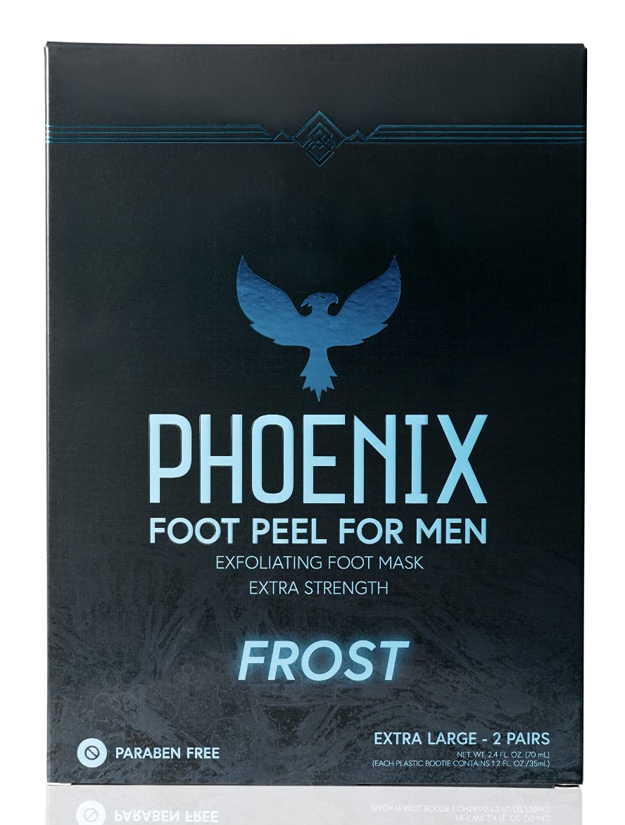 Phoenix Foot Peel Pack 2 extra-large pack shot highlights bold exfoliation for men.