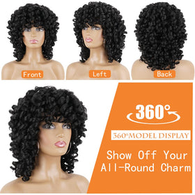 PHOENIXFLY black curly wig side view, volume and versatility.