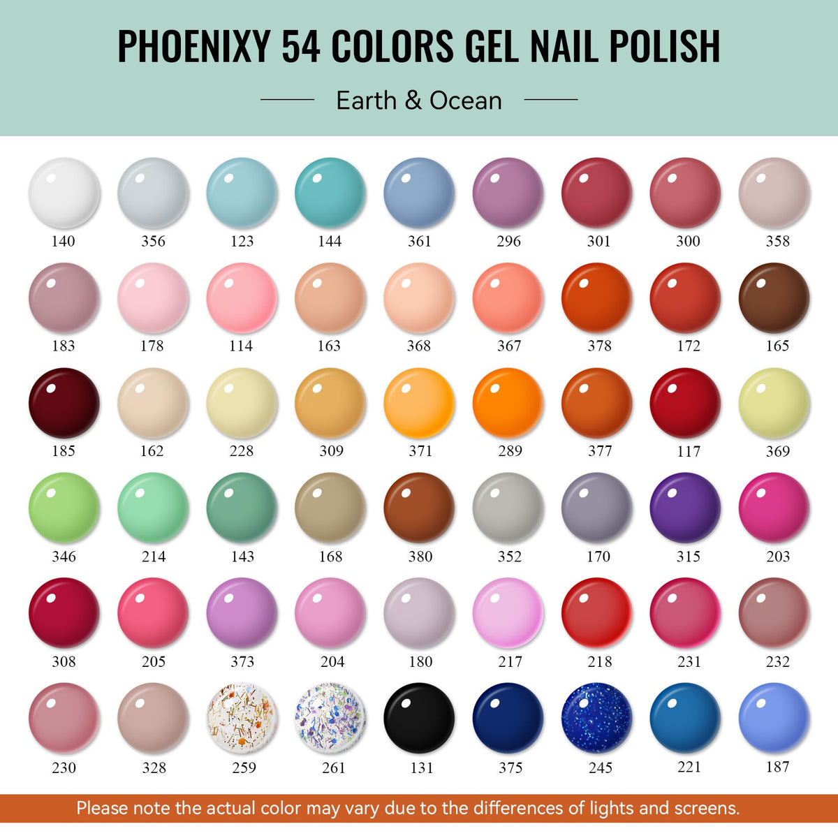 Phoenixy 54-color gel polish palette enabling endless home color experiments