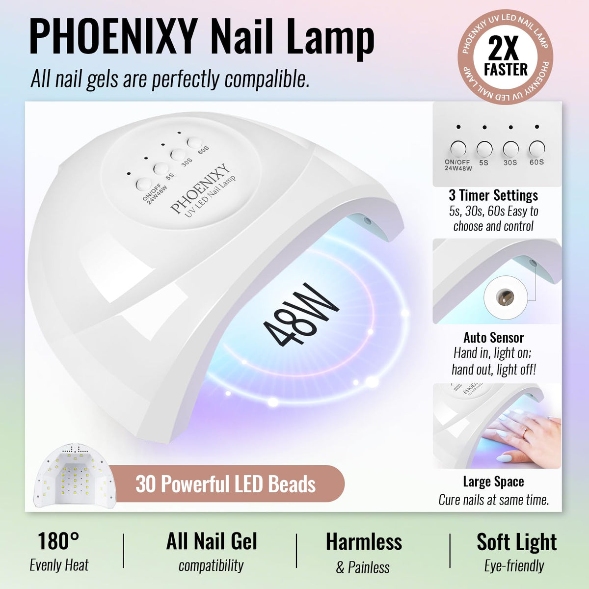 Phoenixy base coat 7ml improves adhesion for durable nails.