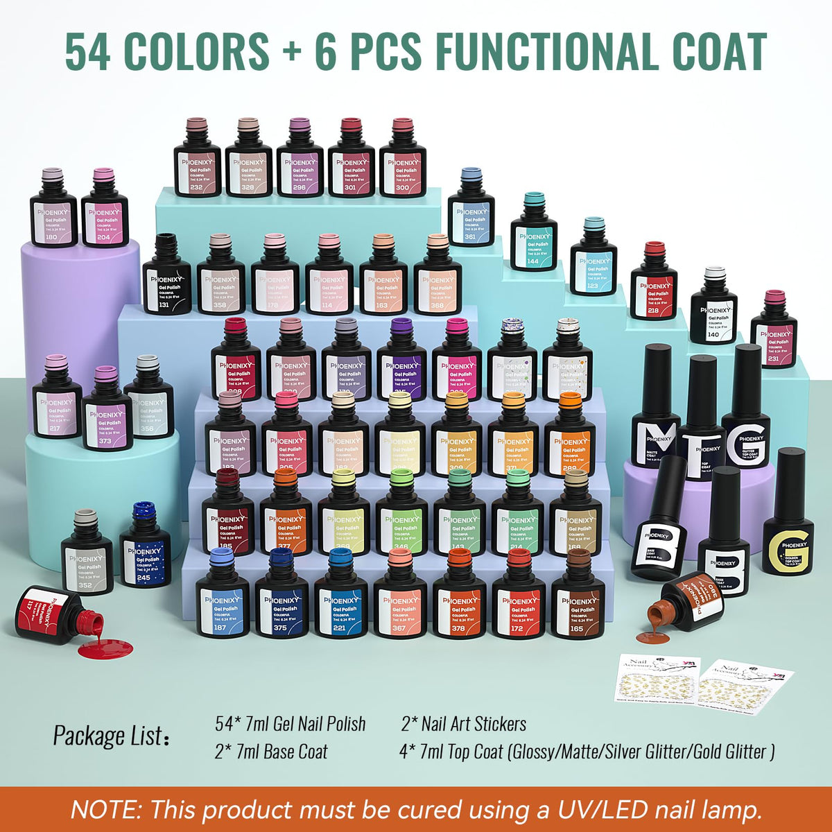 Phoenixy gold glitter top coat 7ml brings glamorous shimmer and durable protection