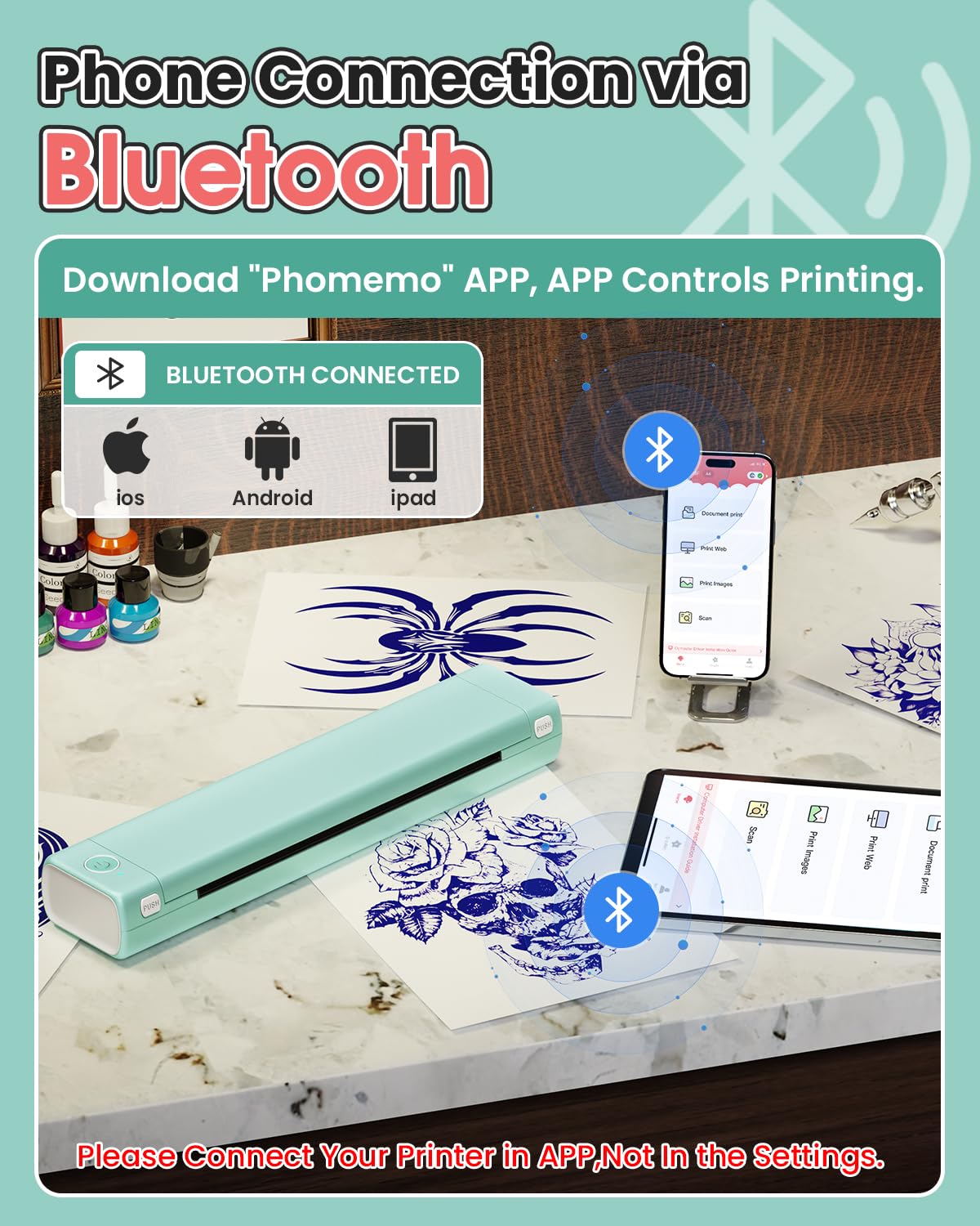 Phomemo M08F built-in battery supports mobile sessions with multiple prints