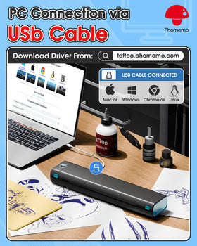 Phomemo M08F connected by Bluetooth for wireless printing from phone or tablet