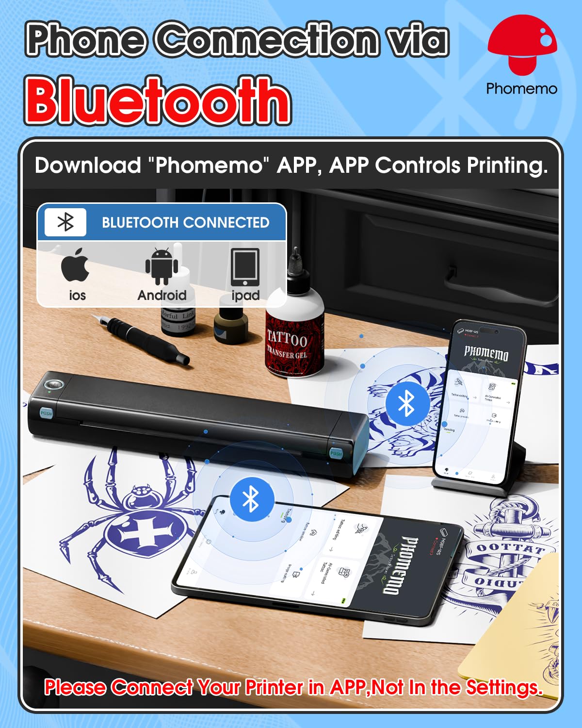 Phomemo tattoo paper pack with 10 sheets for crisp transfers