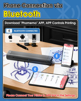 Phomemo M08F battery pack shown for long-lasting mobile sessions.