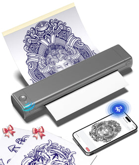 Phomemo M08F tattoo stencil printer front view, portable and precise for on-site work.