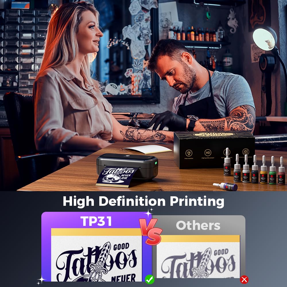 Phomemo TP31 includes 30 transfer papers for immediate tattoo stencils