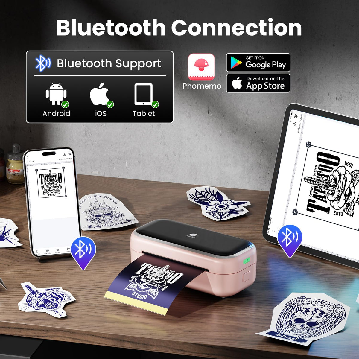 TP31 connected via Bluetooth for easy mobile printing from your device.