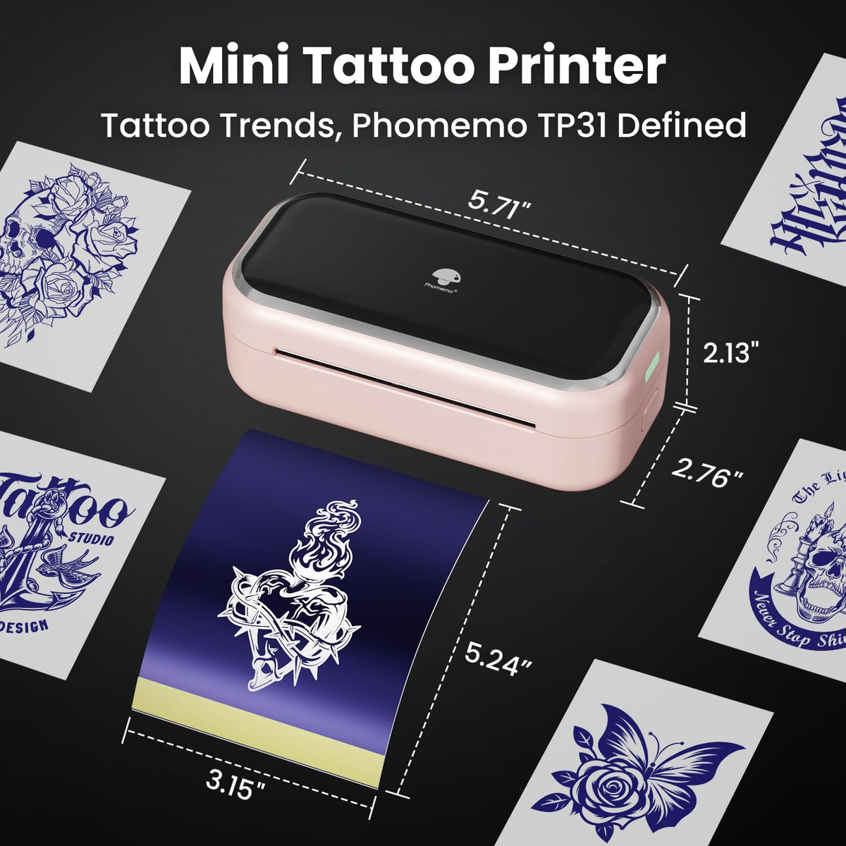 Creative tattoo designs printed with TP31 as inspiration for practice.