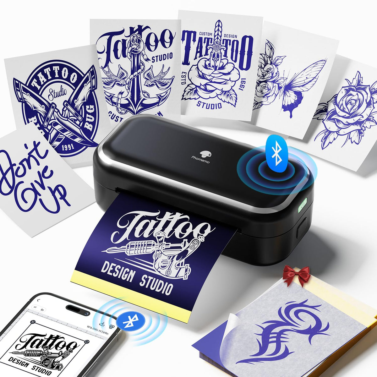 Phomemo TP31 tattoo printer front view for portable on-the-go printing.