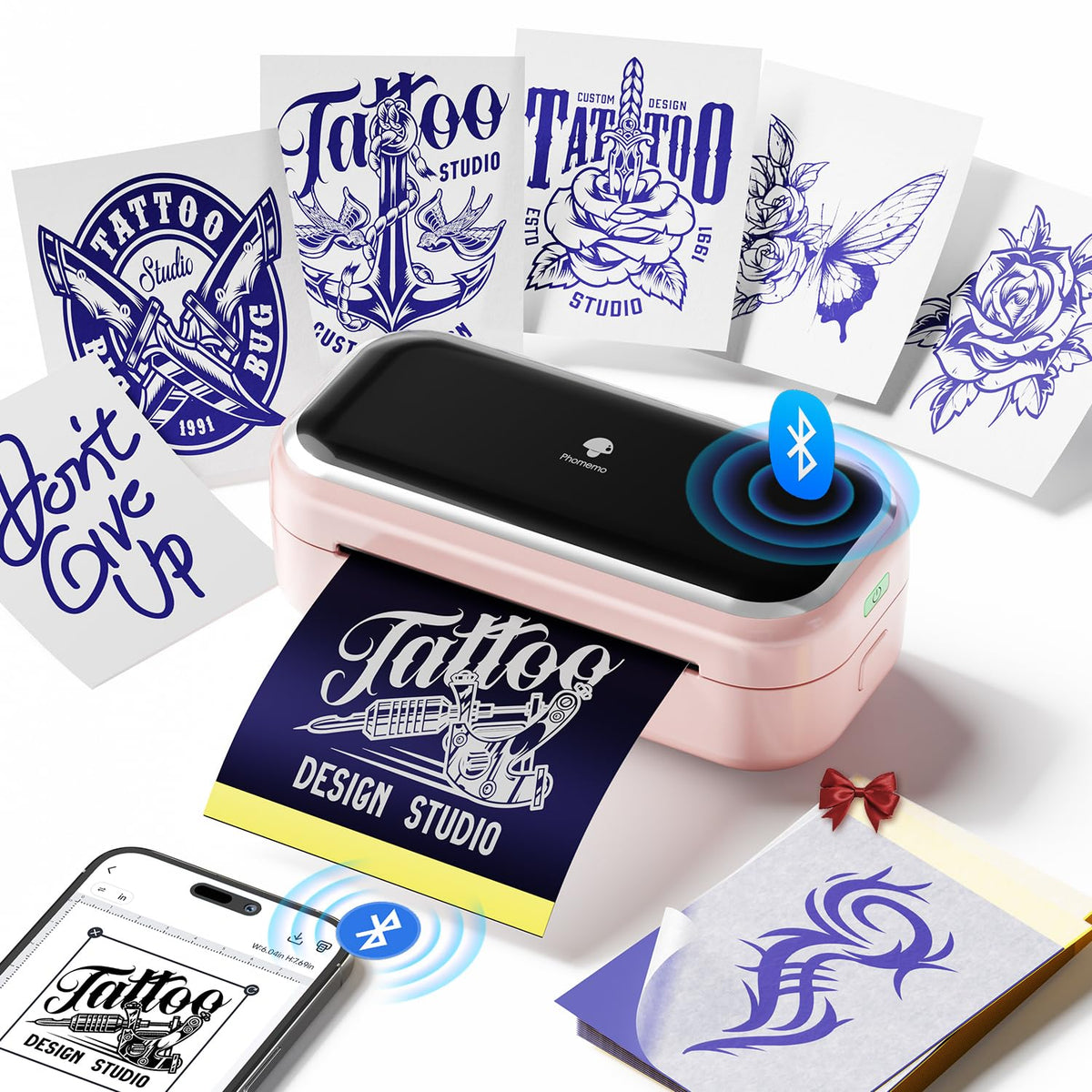 Phomemo TP31 tattoo printer front view showing portable design for on-the-go transfers.