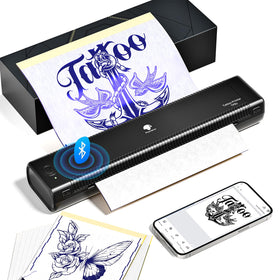 Phomemo TP81 tattoo stencil printer shown in a compact design for on-the-go artists.