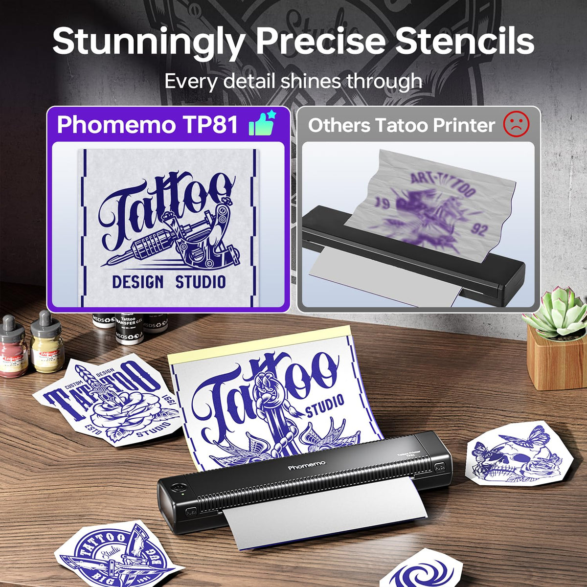 Phomemo TP81 transfer paper pack included for quick stencil transfers.