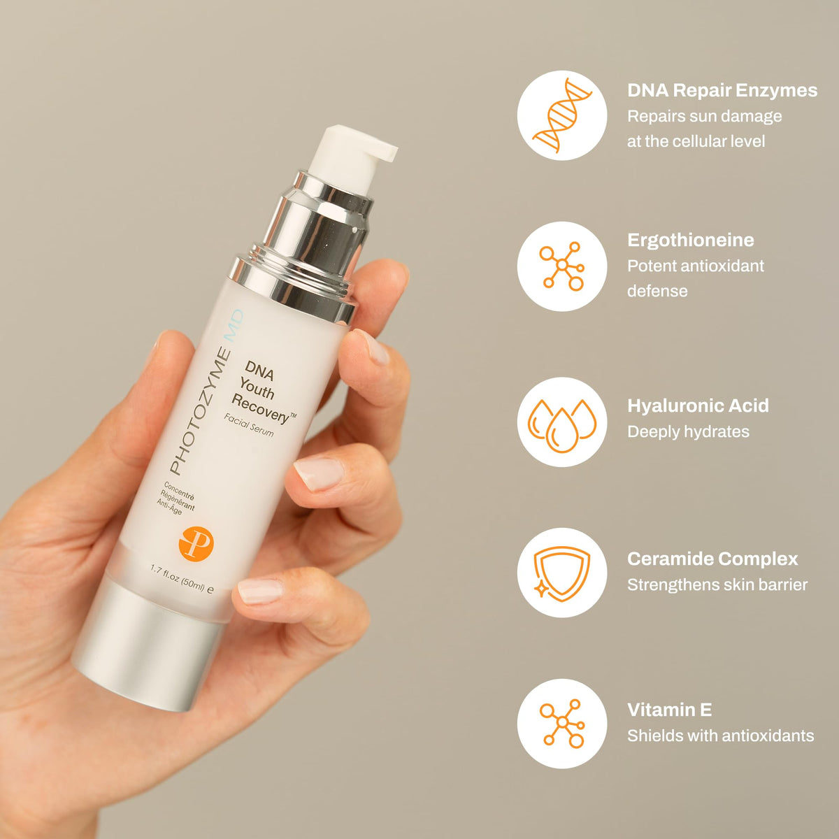 Application scene with Photozyme DNA Youth Recovery Serum on skin