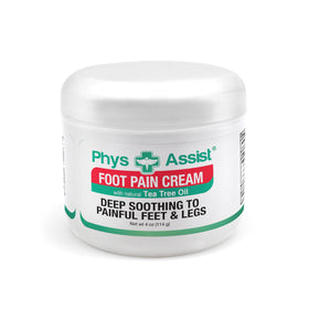 PhysAssist foot cream jar closeup shows rich hydration for tired feet.