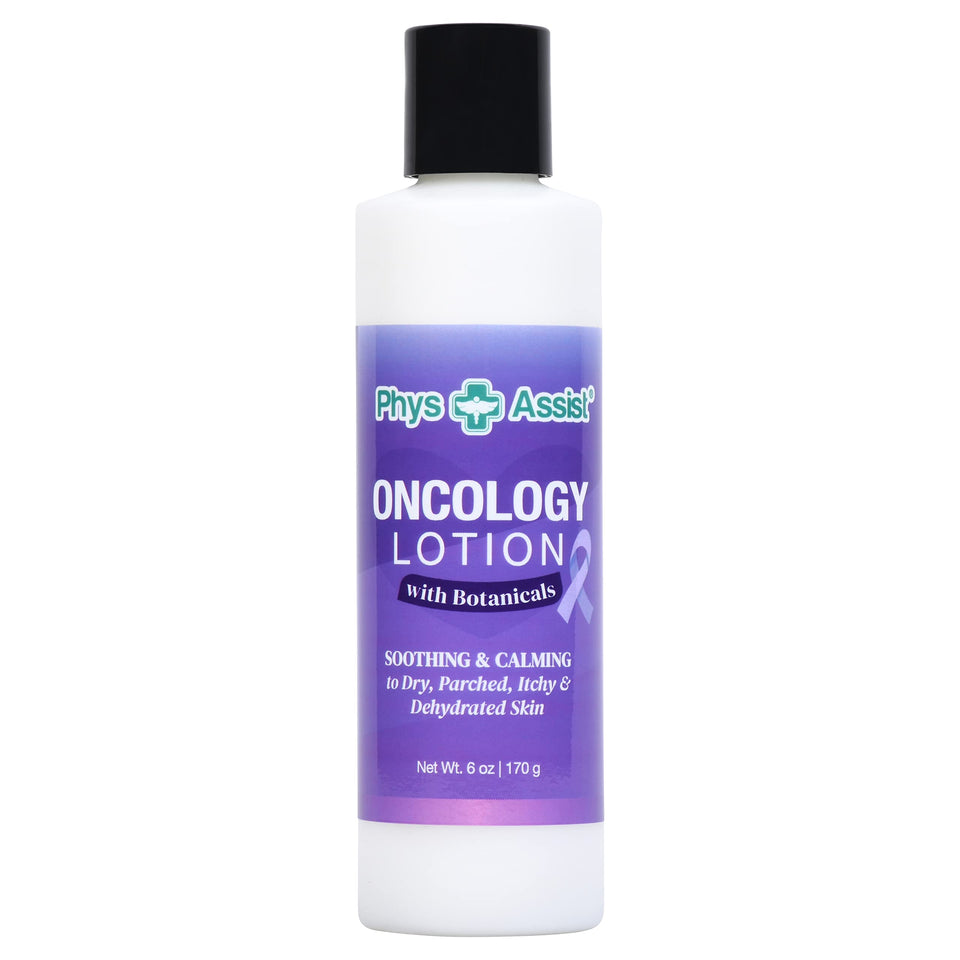 PhysAssist Oncology Lotion bottle displaying calming lavender and peppermint.
