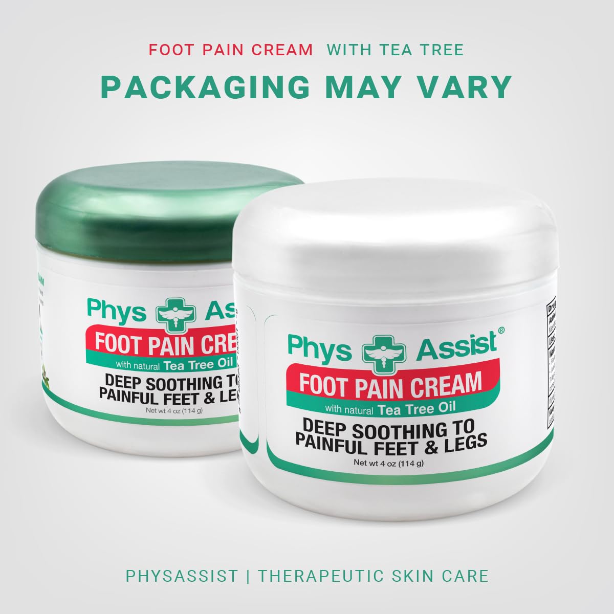 PhysAssist bottle highlights Tea Tree and Arnica for a refreshing aroma.