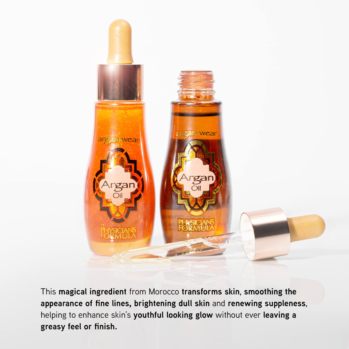 Non-greasy finish and subtle brightening with argan oil for makeup prep.