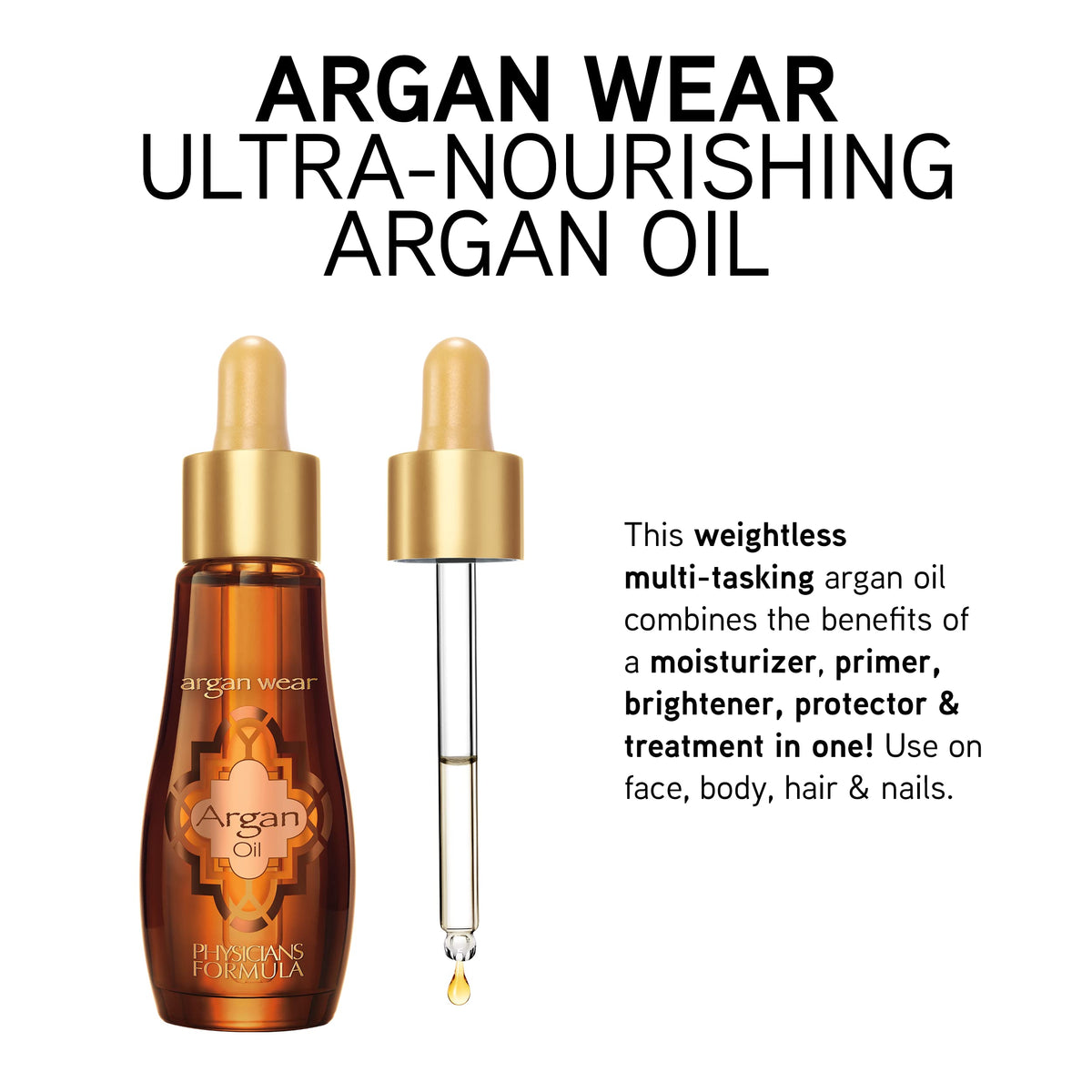 Physicians Formula Argan Oil liquid gold texture visible on skin during application.