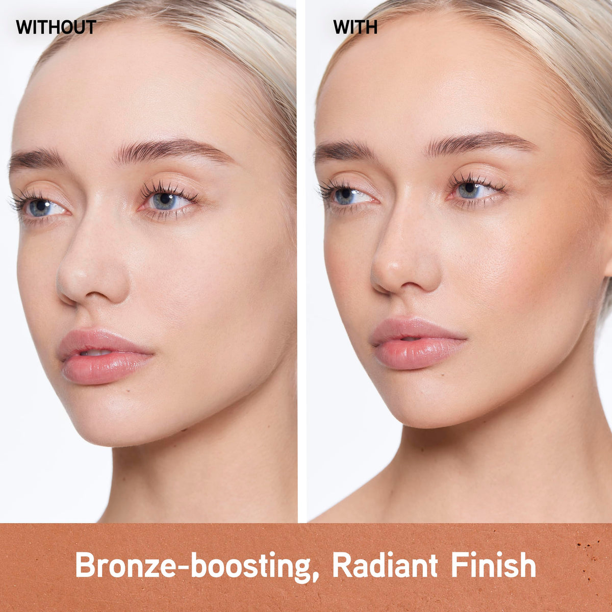 Layering the bronzer builds warmth for a deeper bronze effect.