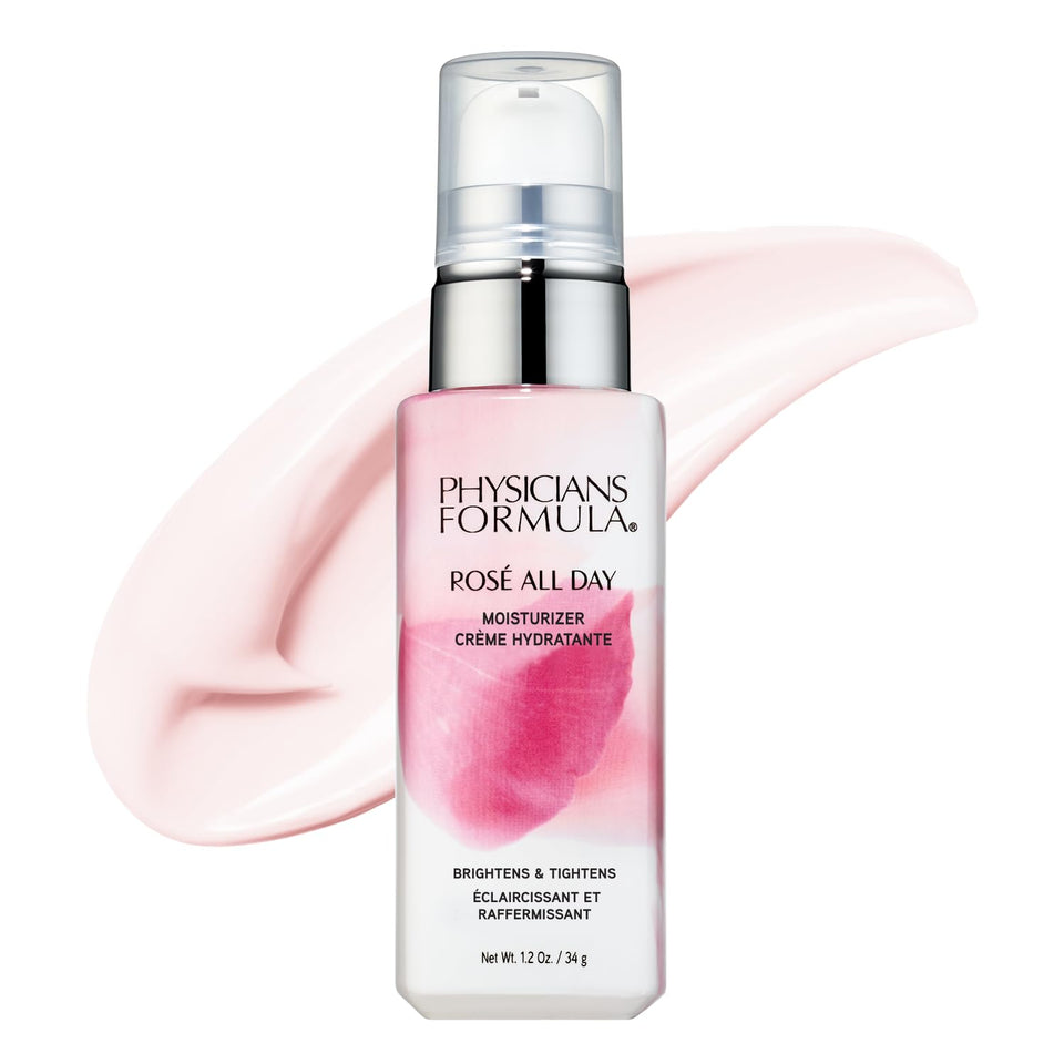 Physicians Formula Rosé All Day Moisturizer bottle showing oil-free hydration and radiant finish