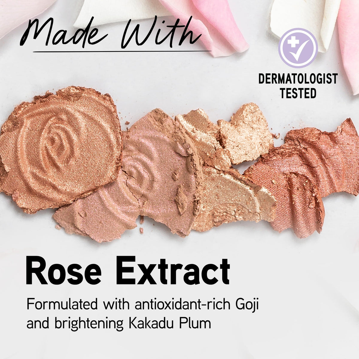 Physicians Formula Rosé All Day highlighter with rose gold shimmer for eyes and face.