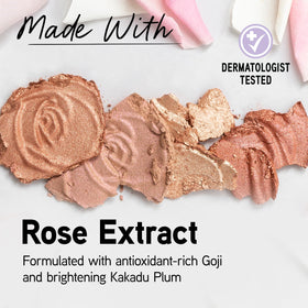 Physicians Formula Rosé All Day highlighter with rose gold shimmer for eyes and face.