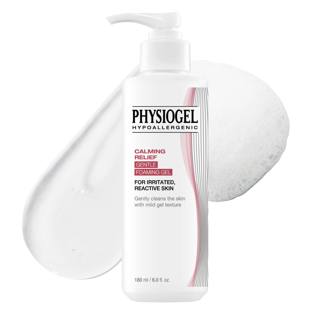 Physiogel Calming Relief Gel bottle showing a gentle, hydrating cleanse for sensitive skin.
