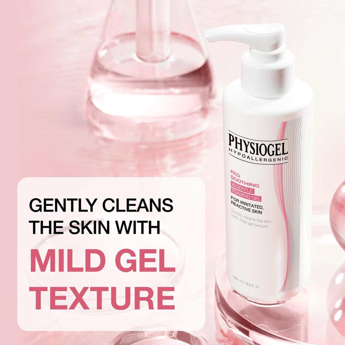 Physiogel Calming Relief Gel lather forms silky foam for a gentle wash.