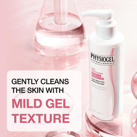 Physiogel Calming Relief Gel lather forms silky foam for a gentle wash.