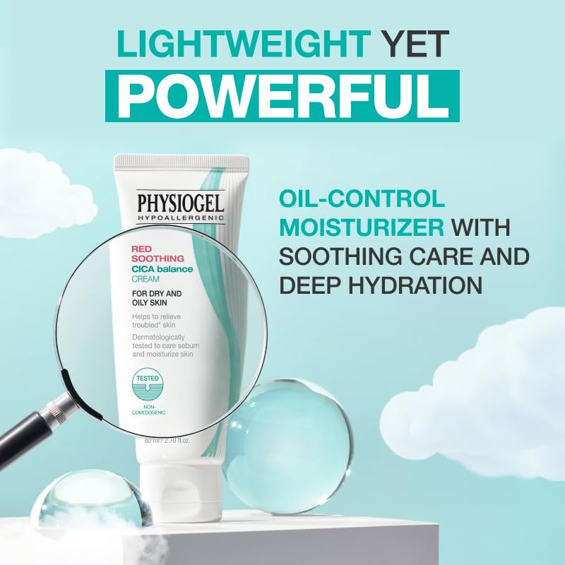Physiogel Red Soothing Cica Balance Cream texture close-up for quick absorption.