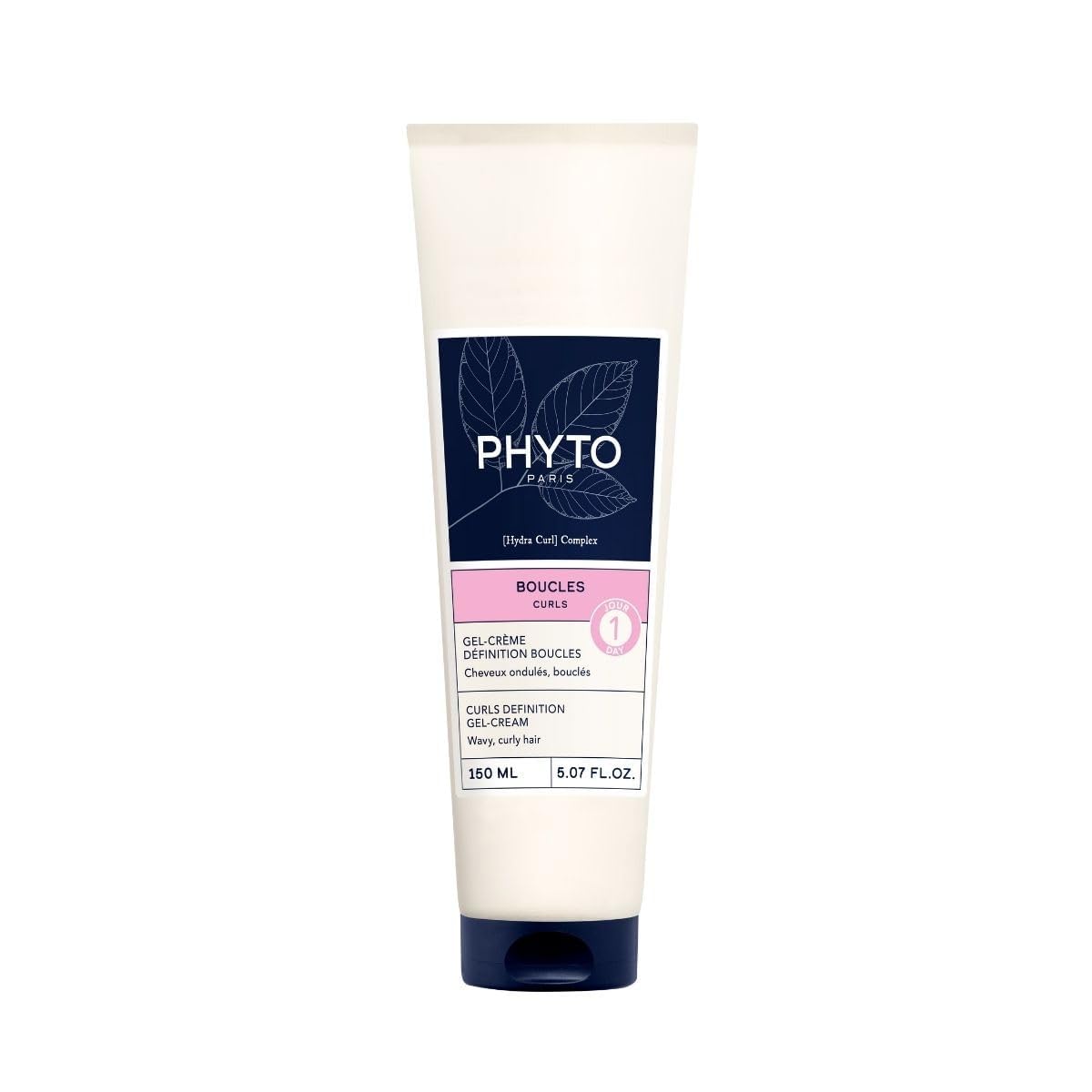 PHYTO Curls Definition Gel-Cream Day 1 bottle highlighting silicone-free formula for defined waves.