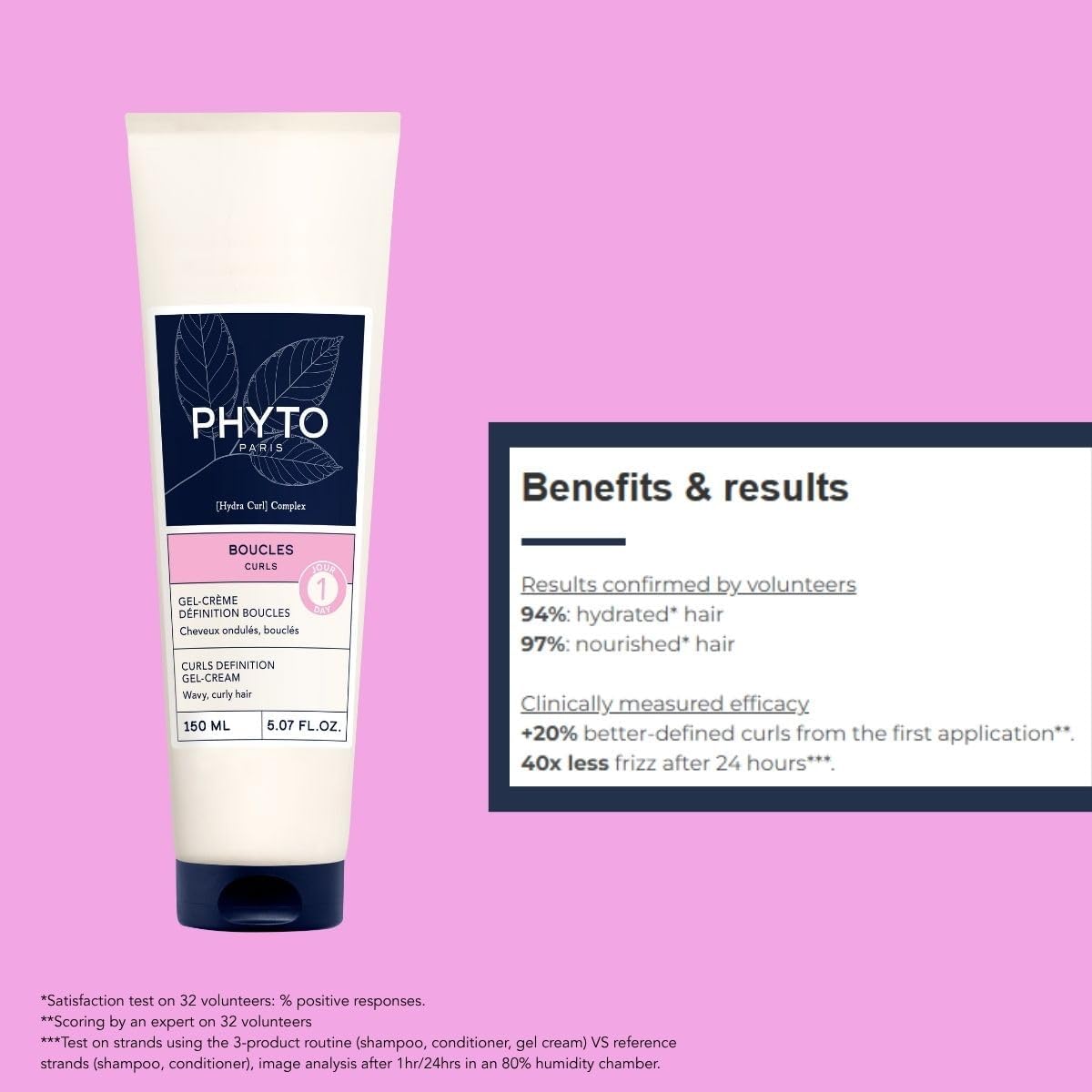 Glossy curls with PHYTO Curls Definition Gel-Cream Day 1 shine and softness.