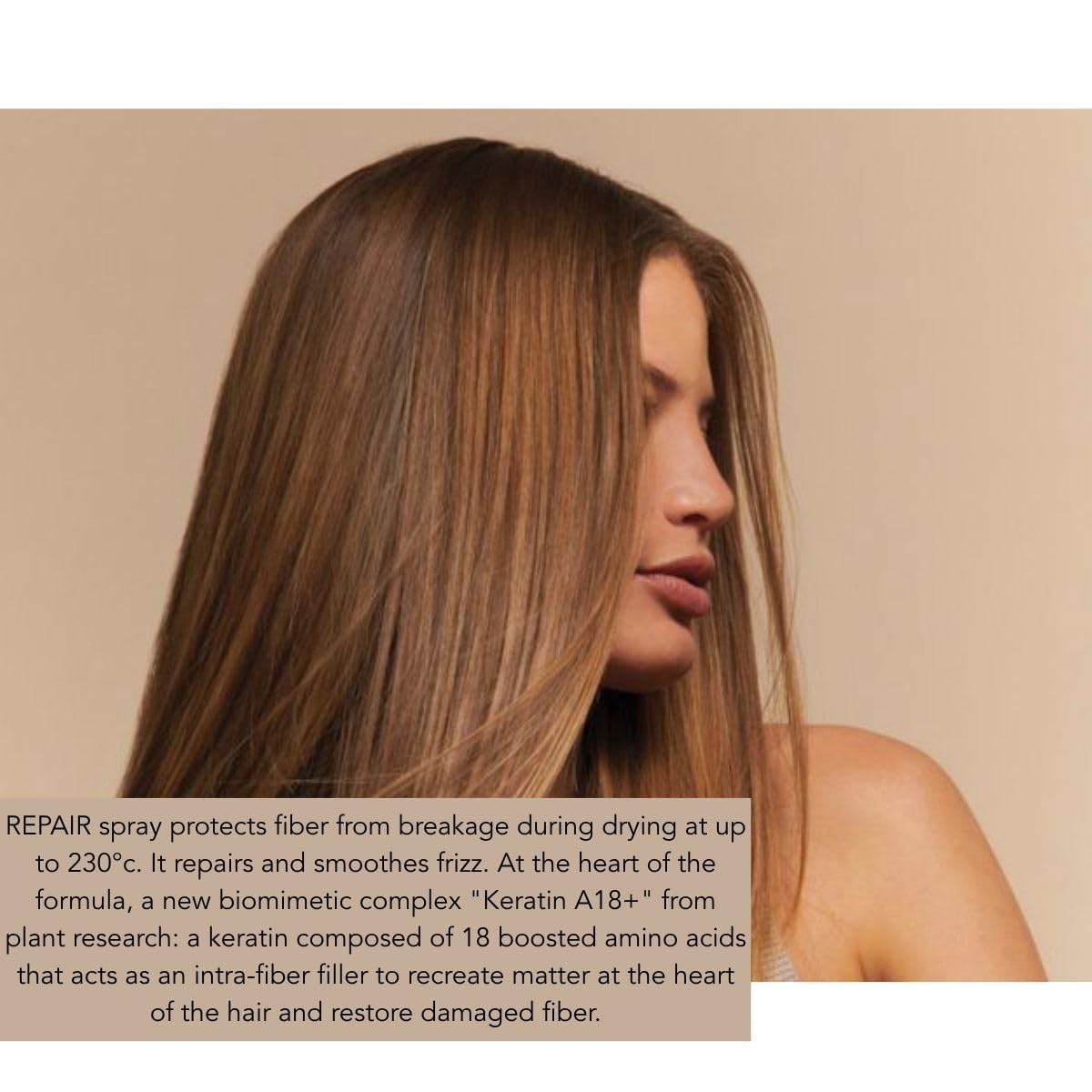 Application close-up of PHYTOHeat Protecting Spray on hair strands.