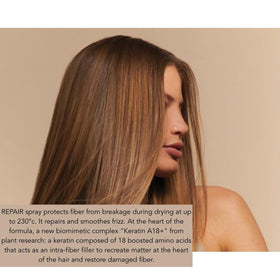 Application close-up of PHYTOHeat Protecting Spray on hair strands.
