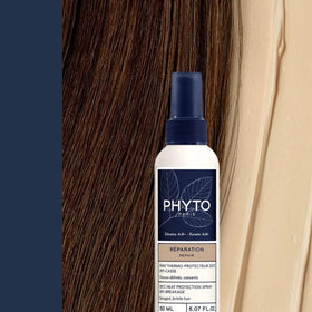 Final step in PHYTO REPAIR routine shown with spray on hair ends.