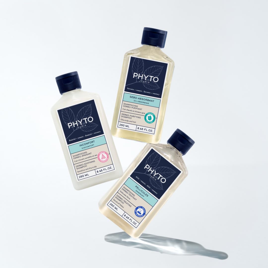 PHYTO Scalp Solutions Shampoo highlights sarcosine action reducing excess sebum and buildup.