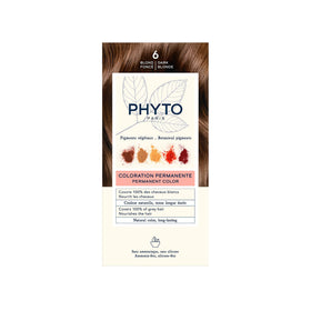 PHYTO Phytocolor permanent color in 6 dark blonde swatch shows full grey coverage.