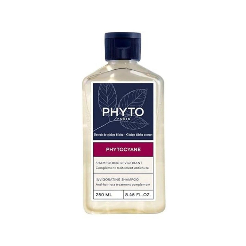 PHYTOCYANE shampoo bottle on display for invigorating scalp care