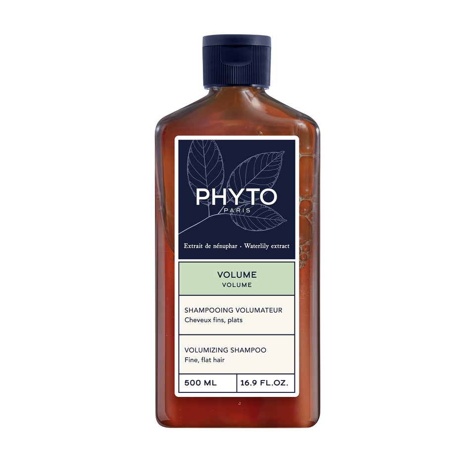 PHYTO Volume Shampoo bottle with pump for easy dispensing and lightweight cleansing of fine hair.