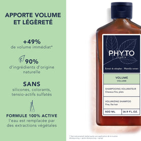 Close-up of creamy lather forming as PHYTO Volume Shampoo cleanses without weighing hair down.