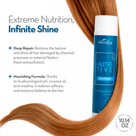 Phytoca Nutritive Shampoo label highlighting coconut oil and creatine for moisture