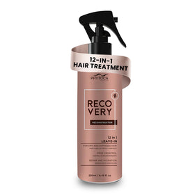 Phytoca Recovery bottle close-up highlights deep hydration for dry hair.
