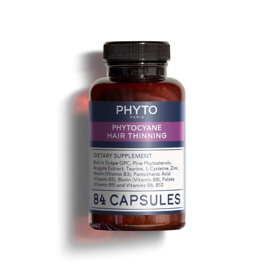 PHYTOCYANE bottle packaging with vegan-friendly labeling for hair wellness.