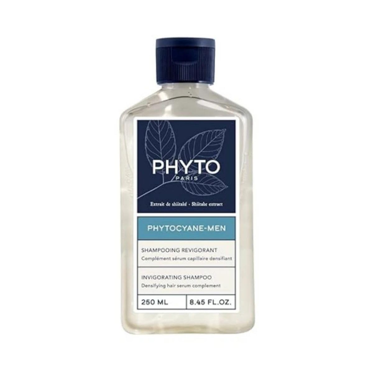 PHYTOCYANE Men Invigorating Shampoo front view on a sleek bottle for daily scalp care