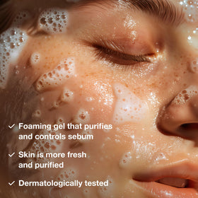 Phytomer Oligopur lather closeup demonstrates cleansing and oil absorption.