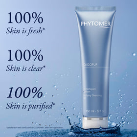 Phytomer Oligopur rinse under water captures clean skin after cleansing.