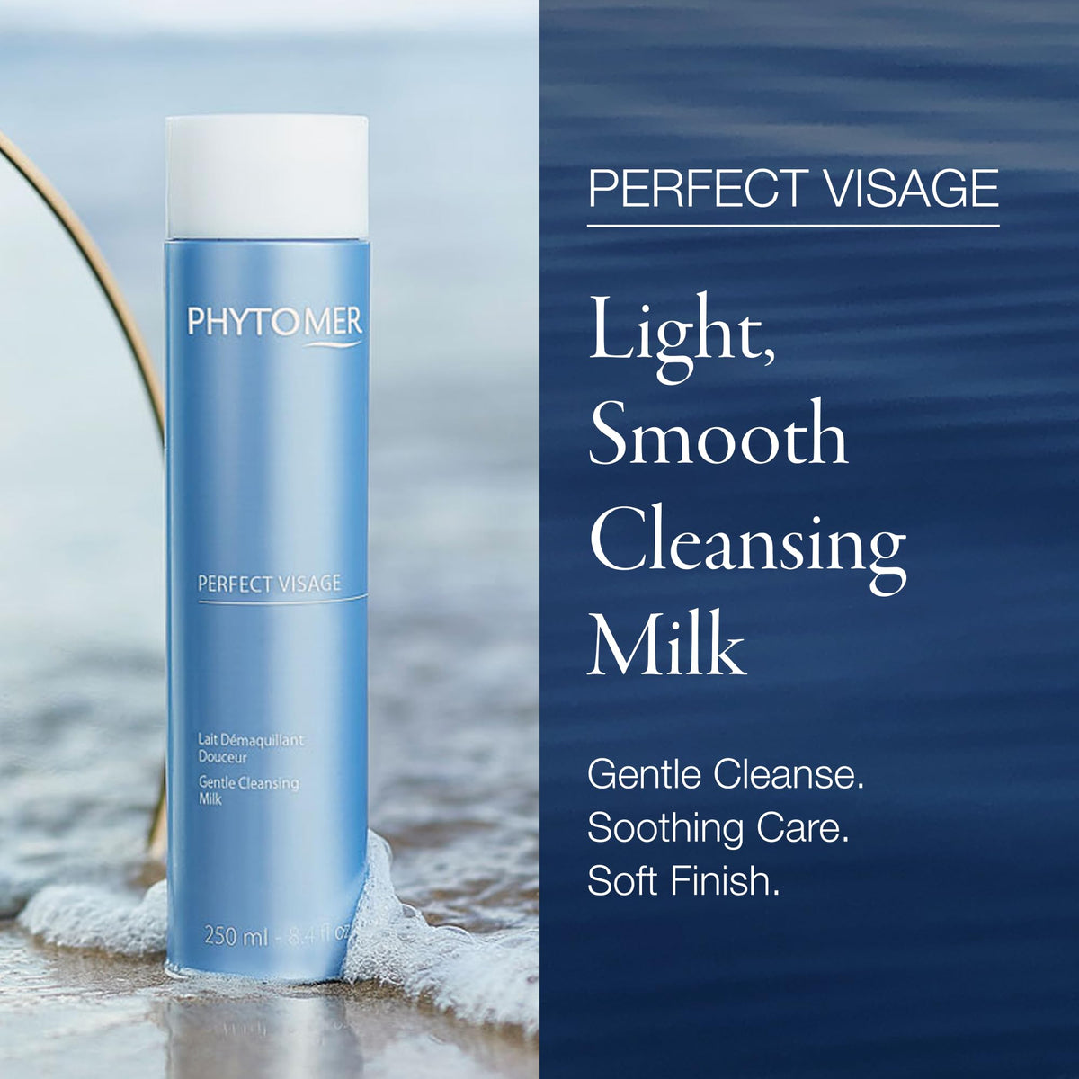 Phytomer Perfect Visage Cleansing Milk being emulsified for soft facial cleansing.