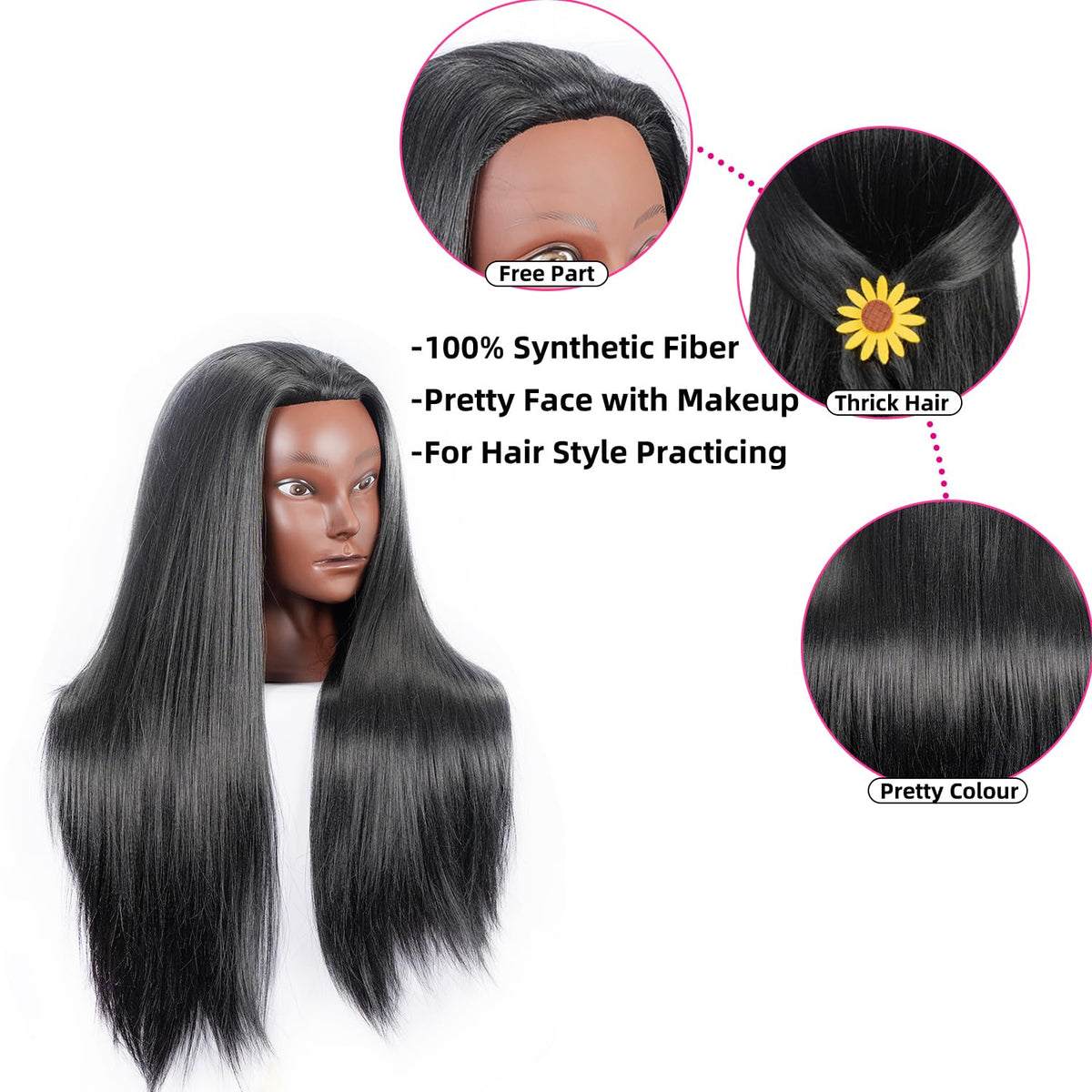 piaou synthetic hair styling head ideal for curling, cutting, and styling practice
